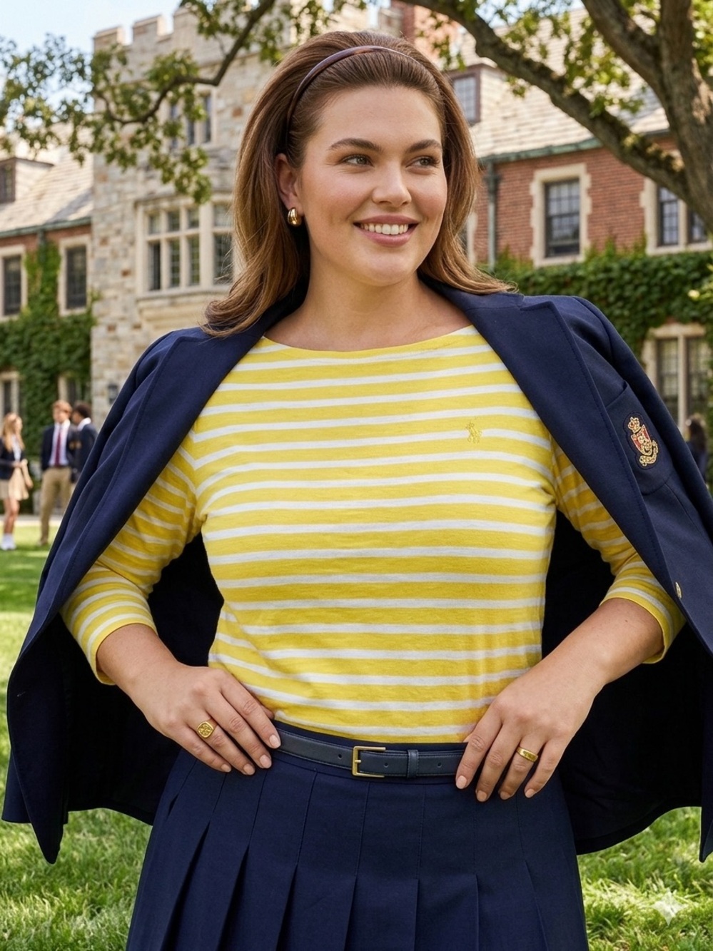 Ralph Lauren Yellow and White Striped Boatneck Long Sleeve Top